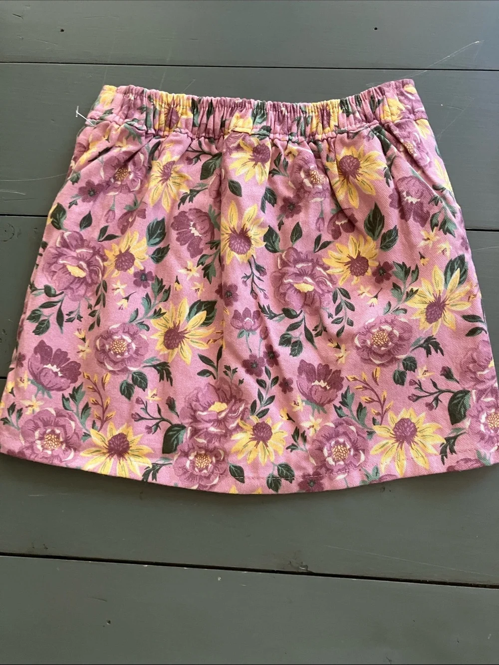 Girls Size 3-4/EU 104 Cotton Pink+Yellow Floral Button Embellished Skirt NWOT